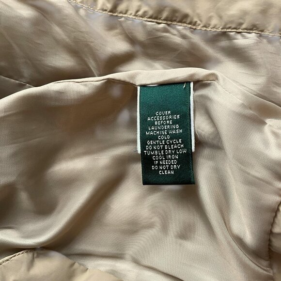 Ralph Lauren Diamond Quilted Barn Jacket Womens L Faux Leather Trim Birch Tan - Picture 14 of 16